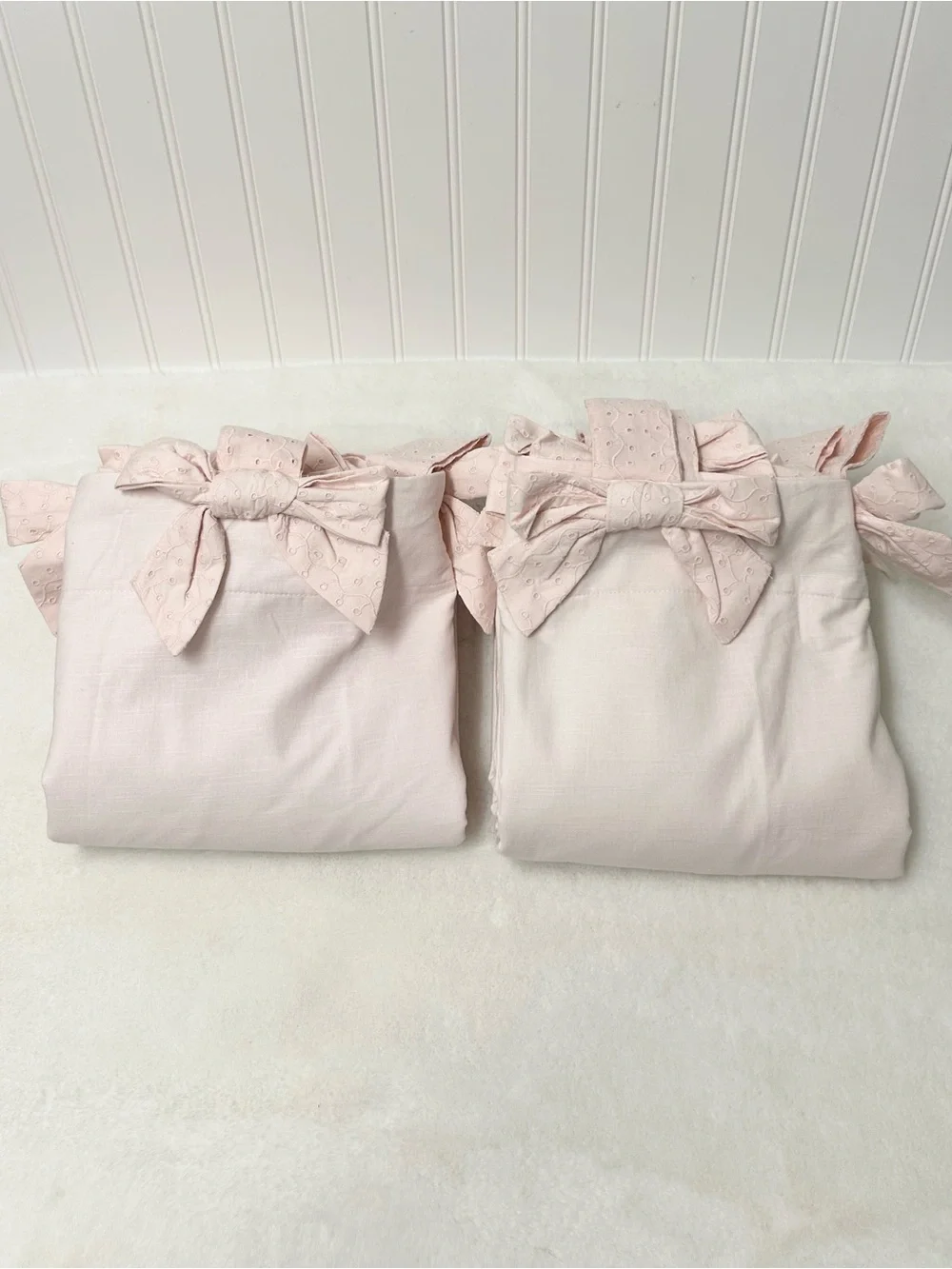Pottery Barn Kids Tie top eyelet drapes 84”